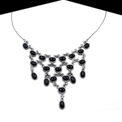 Natural Black Onyx Necklace 925 Sterling Silver Gift Jewelry Gemstones Jewelry
