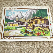 MARGOT 346 Printed Needlepoint Canvas Alpine Village 10ct Mono Rectangle Multi