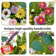 MAINGKAUNG 22" Spring Wreath Yellow Daisy Eucalyptus Lavender Farmhouse