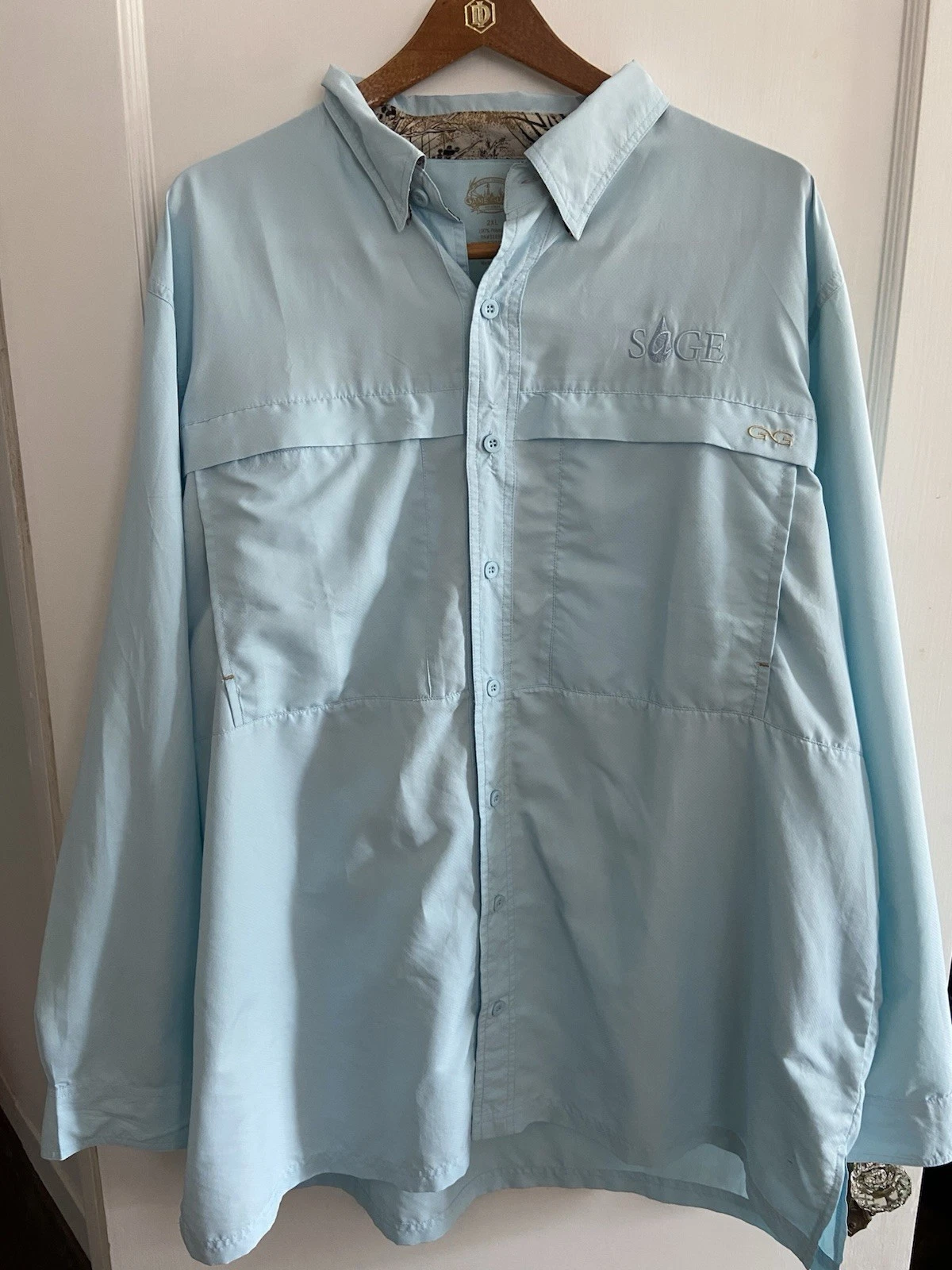 Game Guard Men's 2XL Light Blue Long Sleeve Fishing Shirt 100% Polyester