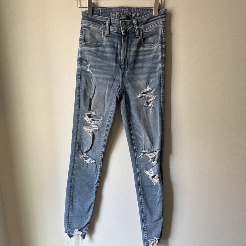 American Eagle Women’s Super High-Rise Jegging Next Level Stretch Distressed 0