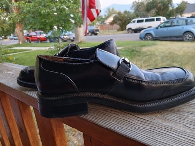 Men's Black Leather Slip-On Loafers with Silver Bit