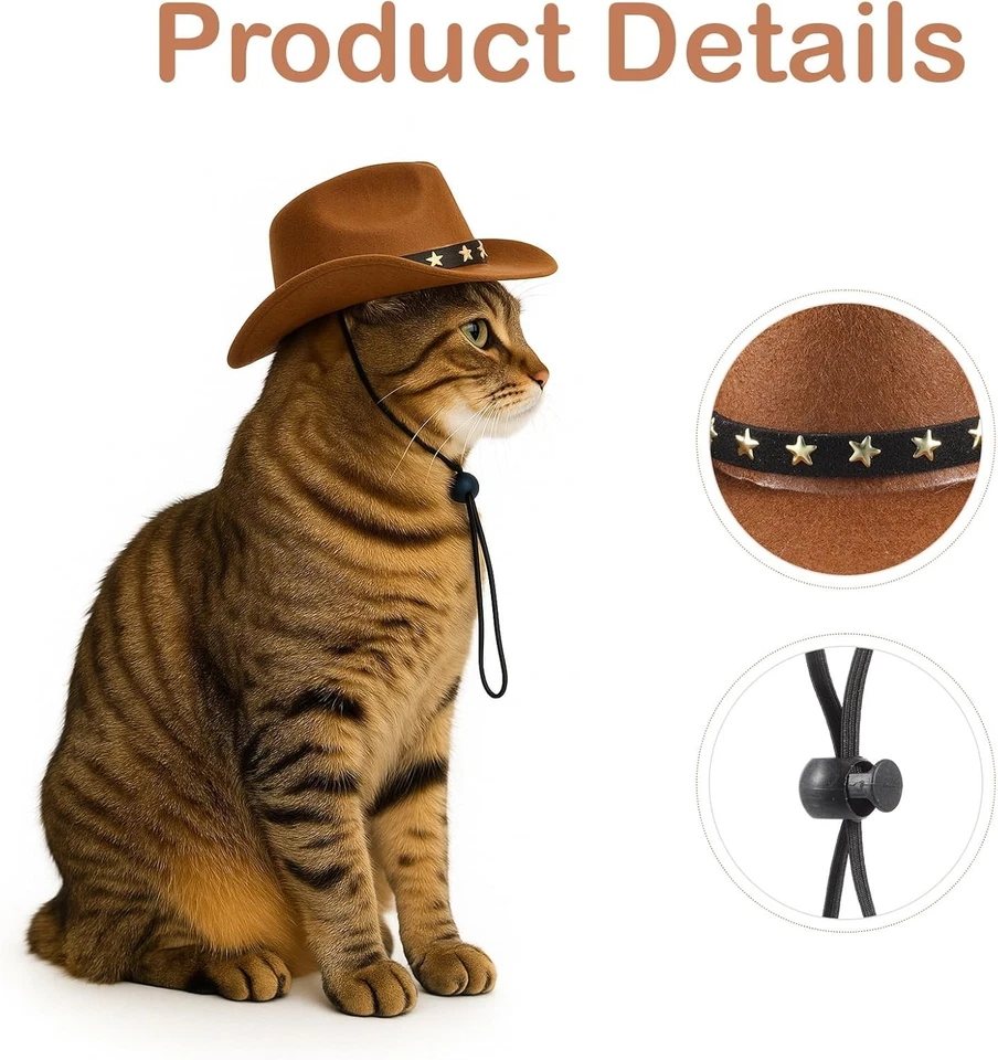 Gato Vaquero Sombrero Perro Vaquero Sombrero Mascota Vaquero Halloween Fiesta Disfraz Mini Sombrero de Vaquero Foto 4 de 4