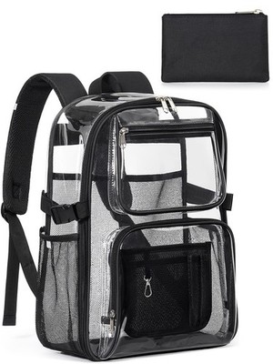 Heavy Duty Large Black TPU Clear Backpack, See Through, Multi-Pocket, Security
