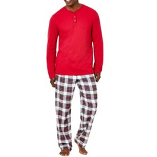 FAMILY PAJAMAS Men's 2-Piece Mix It Stewart Plaid Pajama Set 1XB Big 1X Red