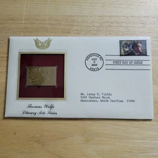 Thomas Wolfe Literary Arts Series 22kt Gold Replica Stamp 1st Day w/card