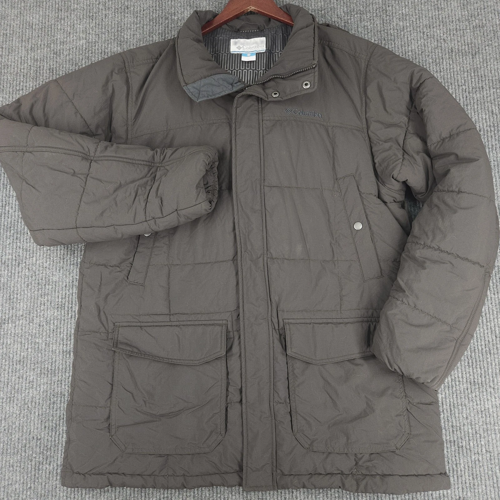 Columbia Coat Thermal Coil Mens XL Puffer Quilted Hooded Parka Jacket Brown