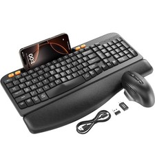 Wireless Keyboard and Mouse, Cushioned Plam Rest, Rechargeable, Phone Holder