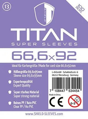Shield Titan 13 - 100 Super Sleeves für Kartengröße 66,6 x 92 mm | Deutsch