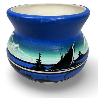 Bikhorse Navajo Hand Painted Southwestern Pottery Blue Desert Horse Rider