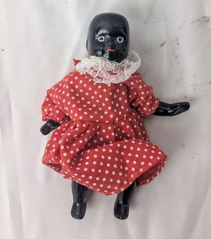 Antique Bisque Porcelain Black Jointed Baby Doll Japan Vtg 6" African American