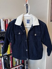 VTG Pineapple Connection Kids Navy Corduroy Shepard Button Up Jacket Size M6