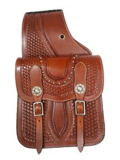 Genuine Leather Western Horse Tooled Saddle Bag.