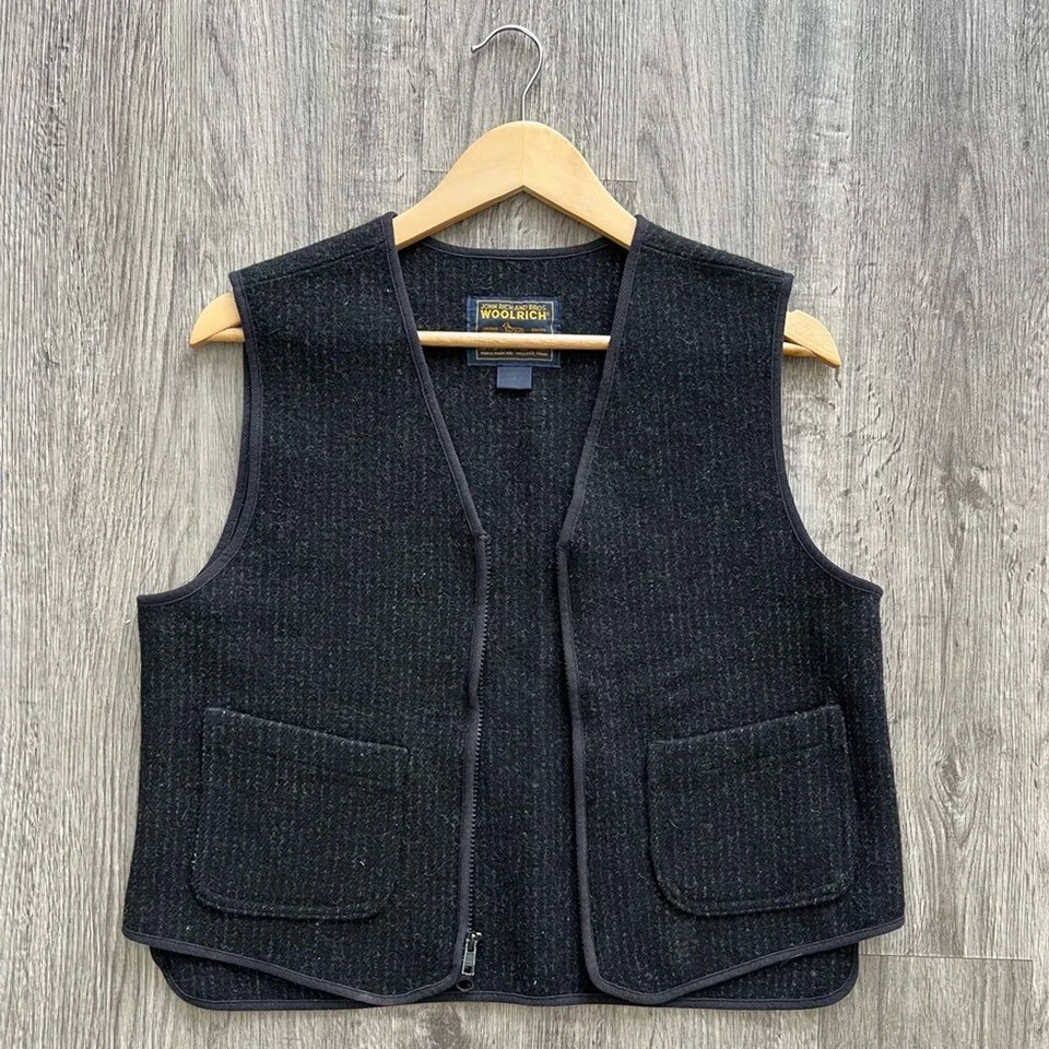 Chaleco Woolrich Vintage Mezcla de Lana Negro Para Mujer Mediano Cremallera Completa Hecho en Capa EE. UU. Foto 4 de 4