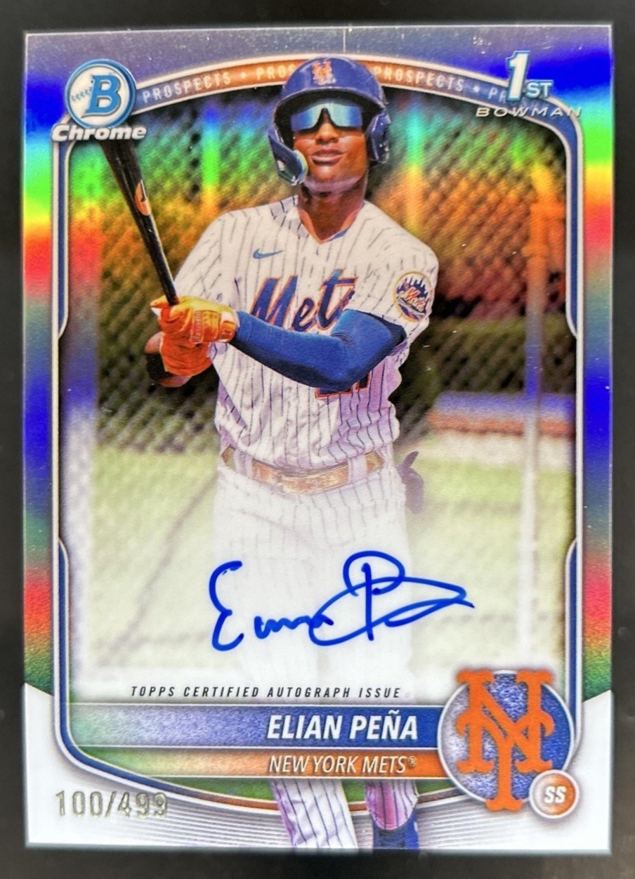 2025 Bowman Chrome Elian Pena Auto Refractor 1st Prospect #/499 Mets