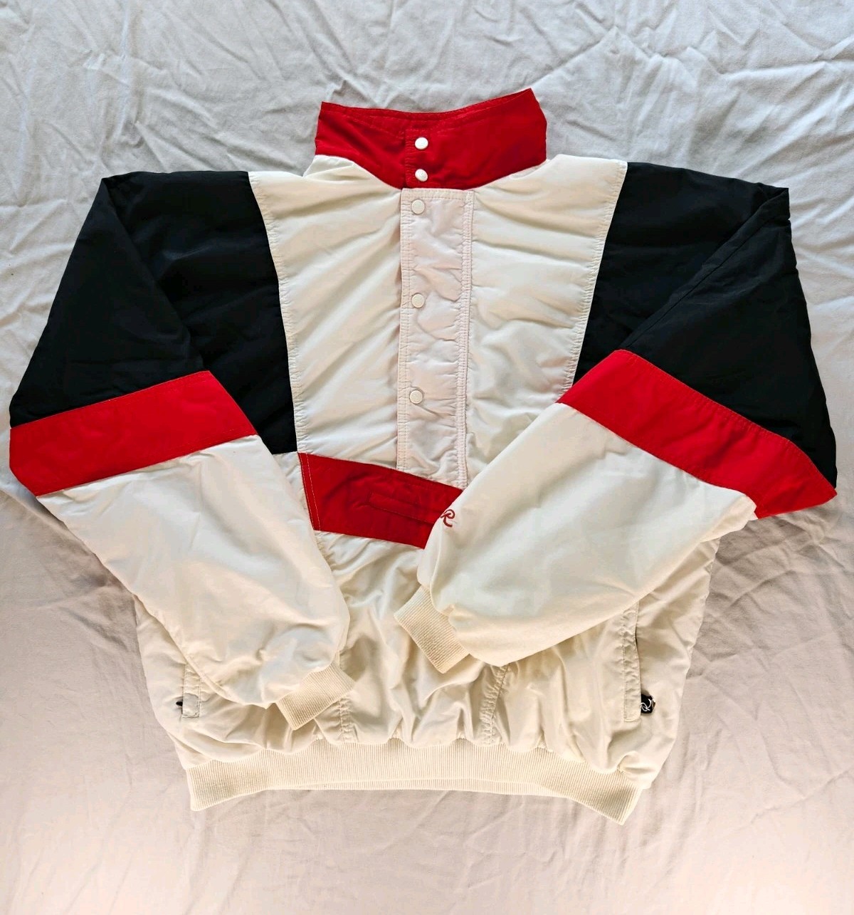 Vintage Roffe Men's Pullover Windbreaker Jacket Colorblock Red White Black Large