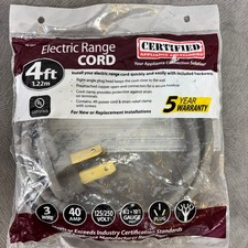 Electric Range Power Cord 40 Amp Gray 3 Wire 4 Ft. 90-1050 New Sealed