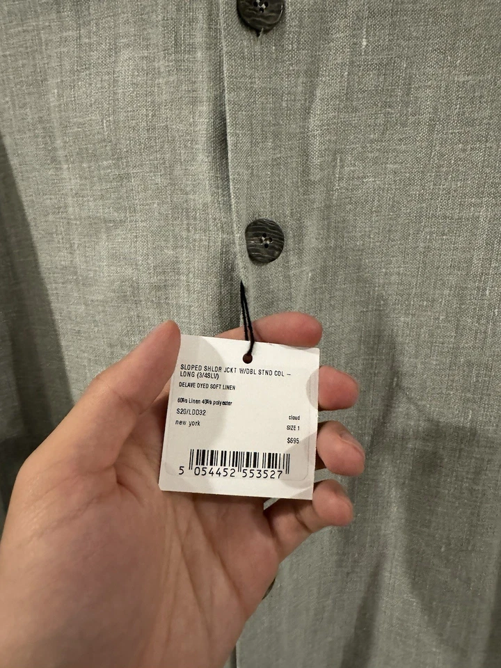 Eskandar Grey Sloped Shoulder Jacket Linen Size 1 NWT - Image 2 of 4