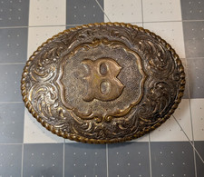 Crumrine 50th Anniversary Western Scroll Initial B Belt Buckle Silver EP