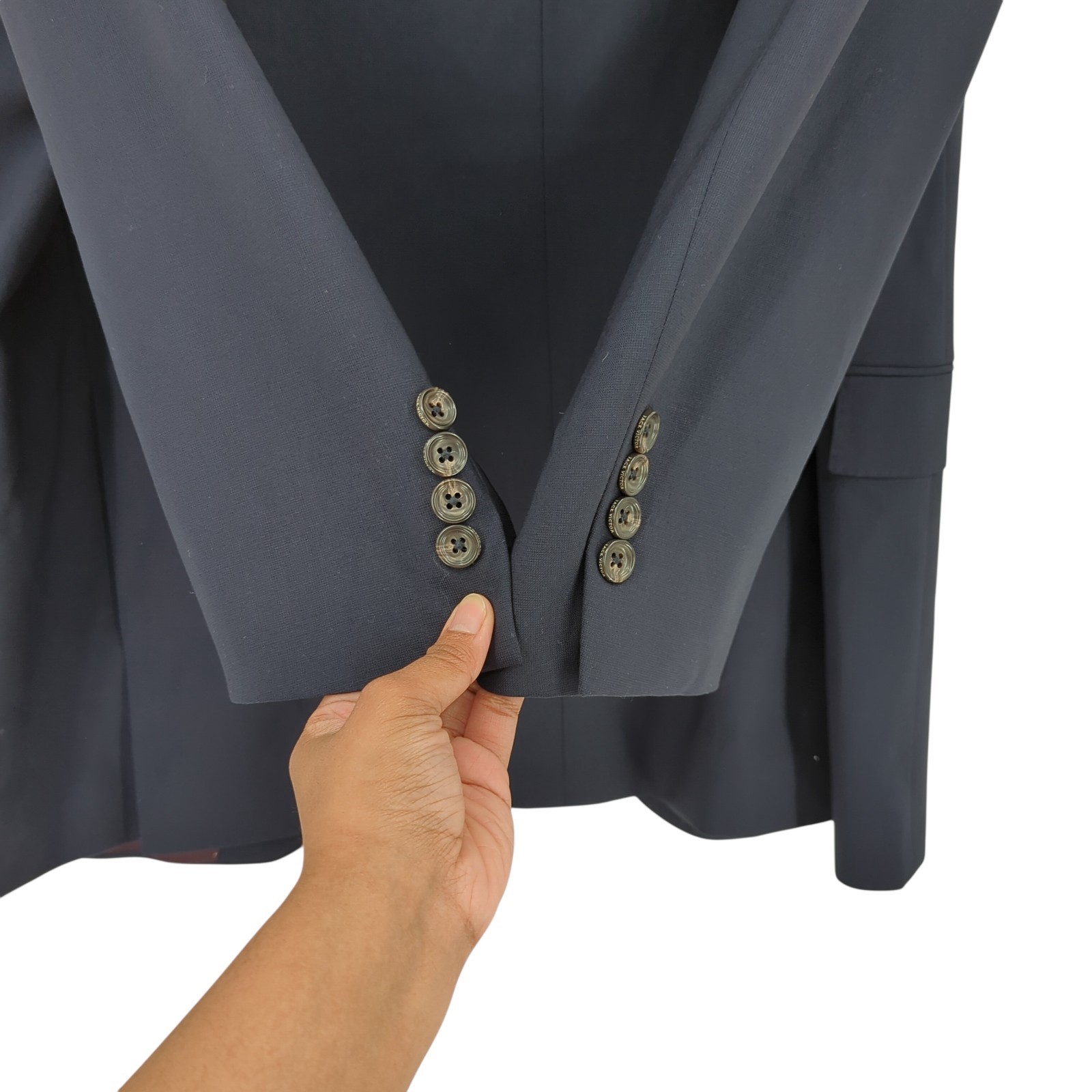 Jack Victor Men 46 x 40 Esprit Suit Blazer Jacket Pants Navy Blue Wool Slim FLAW image 10