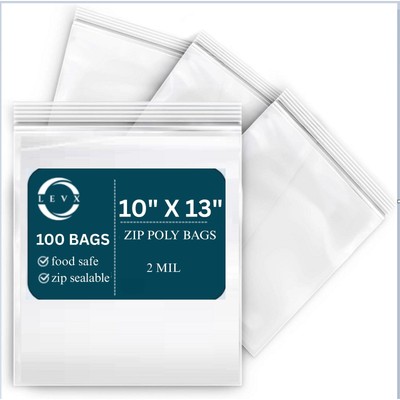 2 MIL 10'' x 13'' 100-1000 Size Reclosable Zip Durable Poly Bag, Multiple Bags
