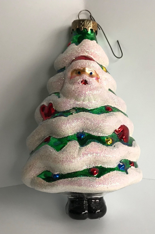 VINTAGE CHRISTMAS TREE SANTA CLAUS GLASS ORNAMENT 5.25"