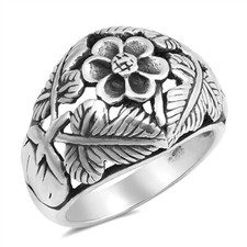 Sterling Silver Floral Filigree Dome Ring - Free Gift Packaging