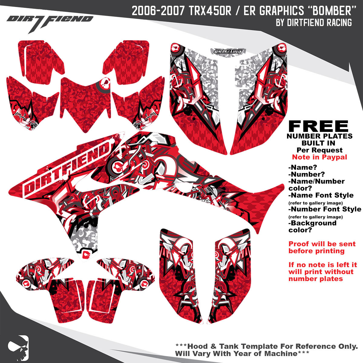 TRX450R Graphics 06-07 DFR Bomber Red Full Wrap Honda TRX 450R ATV Decal |  eBay