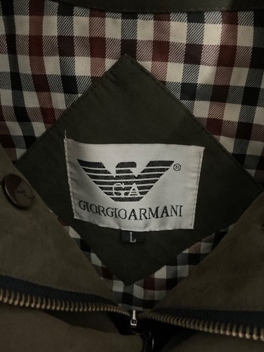 Giorgio Armani Mens Olive Green Jacket L Lightweight Cotton Blend Checkered Lini - Picture 2 of 3