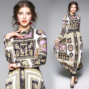 Jurk Lente Stijlvol Chic Lange Vintage Court Printed Floral Party Modern Dames vOwCdSqO