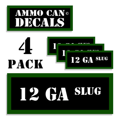 12 GA SLUG Ammo Can 4x Labels  Ammunition Case 3''x1.15'' stickers decals 4 pack