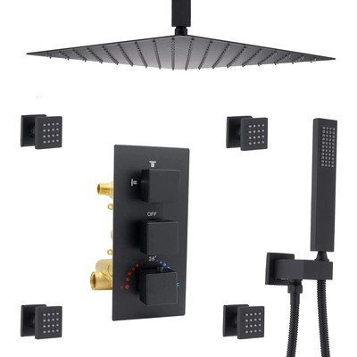Rain-Shower System with Body Jets: 12'' Ceiling Mount Rainfall Head and Handhe...