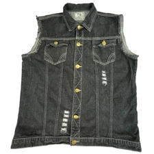 Ripped Denim Sleeveless Mens Distressed Vest Destroyed Biker Motorcycle Jacket
