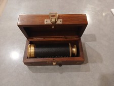 Brass Single Draw Telescope Wooden Box Spyglass wrapped in Leather