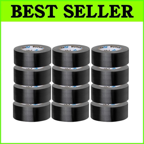 12 Pack Waterproof Heavy Duty Black Duct Tape, 2 Inch x 60 Yards for Home Repair