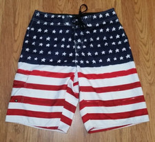 Hang Ten Patriotic Board Shorts 32 Drawstring Front, Leg Pocket