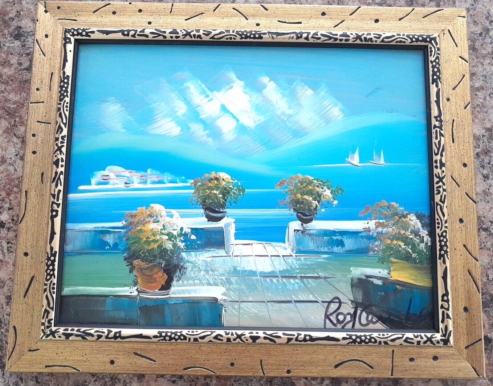 Original 12 X 10 Signed  Framed Original Coastal Ocean Oil Painting On Board