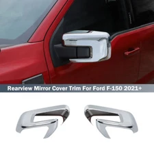 2 Pcs ABS Chrome Rear View Side Mirror Cover Trim For Ford F150 F-150 2021-2025