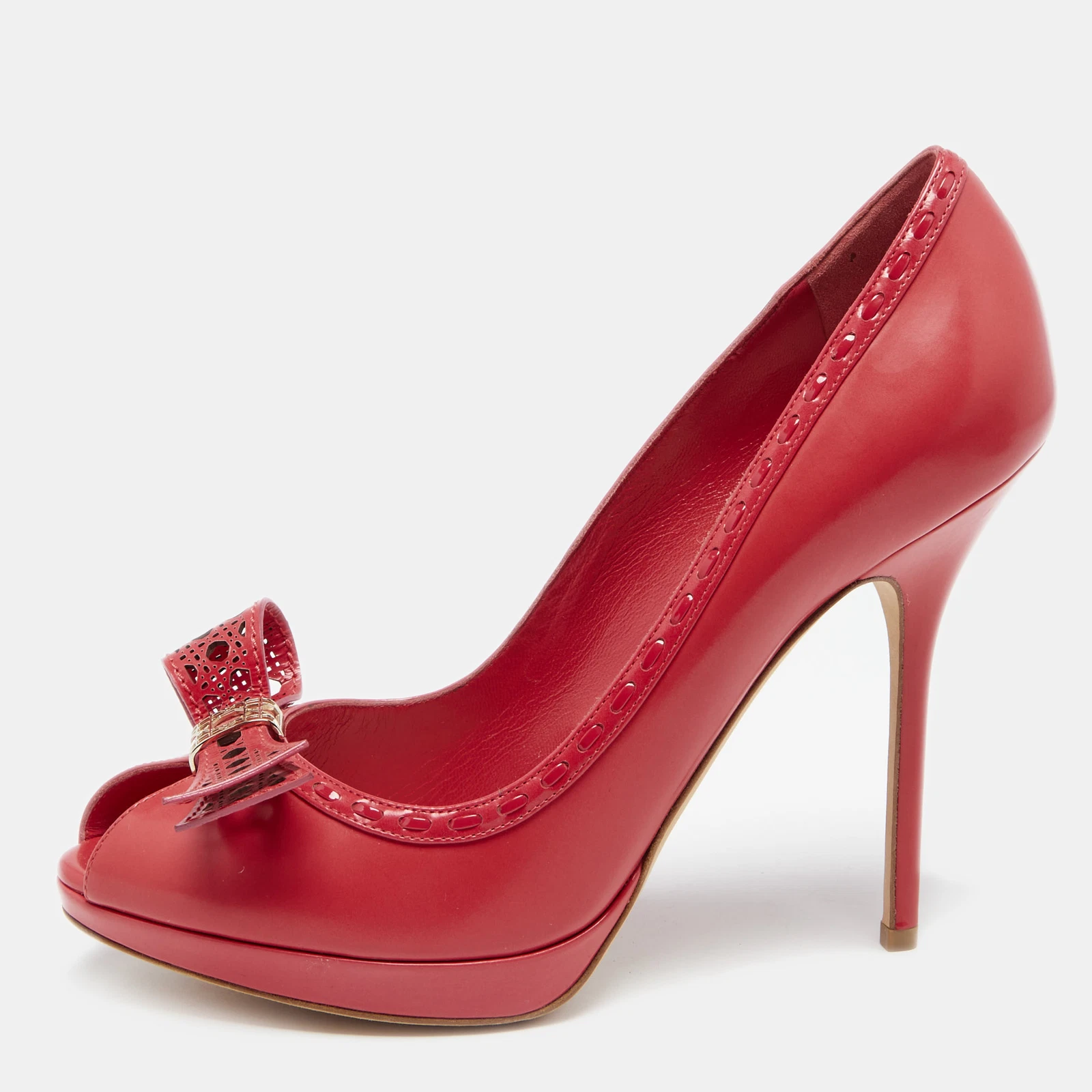 Escarpins de plate forme détaillés en cuir cannage rouge Dior Imperial bout rose taille 40,5