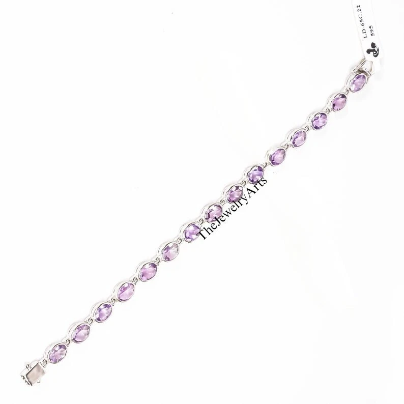 Hermoso brazalete de tenis de alejandrita de corte ovalado hecho a mano de plata de ley 925 regalo Foto 2 de 3