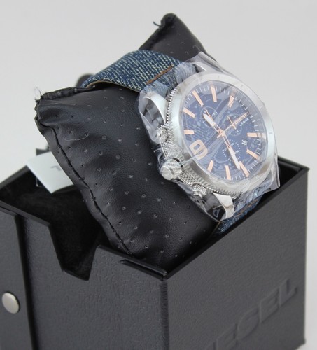 NEW AUTHENTIC DIESEL RASP SILVER DENIM BLUE LEFT HANDED CHRONO MENS DZ4450 WATCH - Picture 7 of 10
