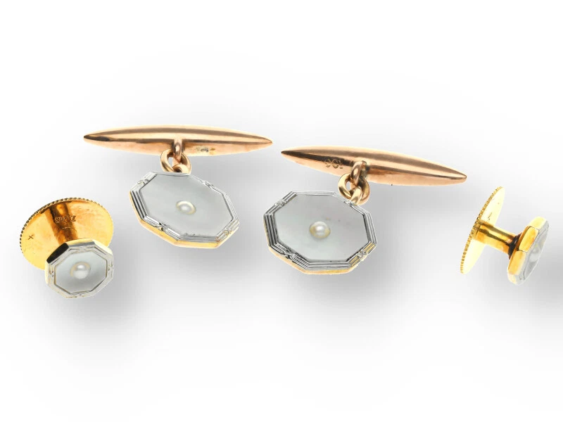 Manschetten Knopflochbroschen Set Damen in 375 Gelbgold und Rosegold - Bild 3 von 3