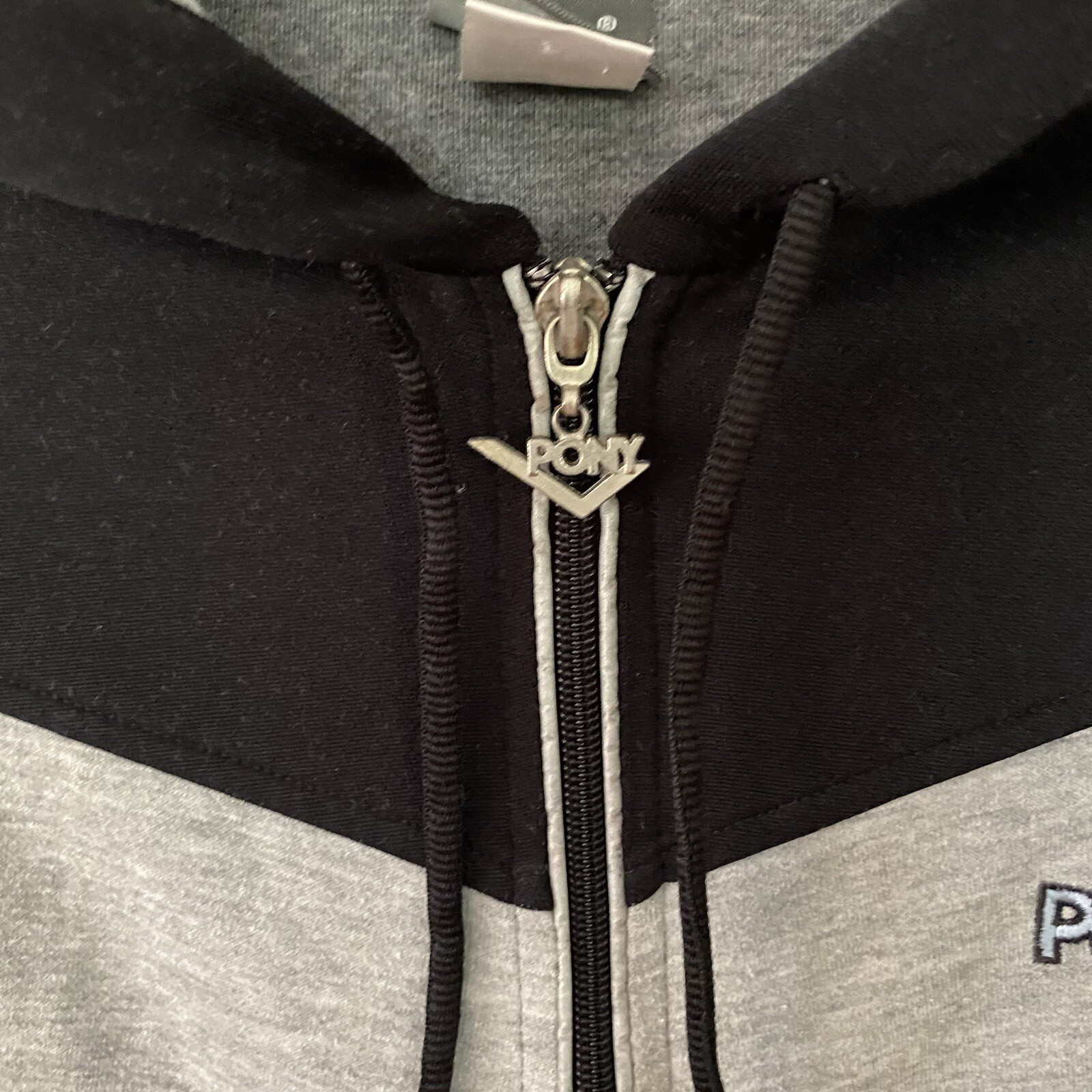 PONY Giacca Vintage Zip Up Donna S con Cappuccio Blu Nero Colorblock