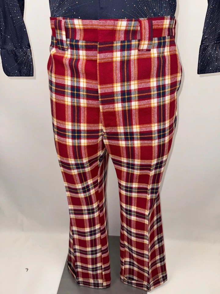 De Colección Años 60 Haggar Pantalones Campana Parte Inferior Pierna Ancha Ocio Traje Disco A Cuadros Para Hombres 36 31 Foto 3 de 4