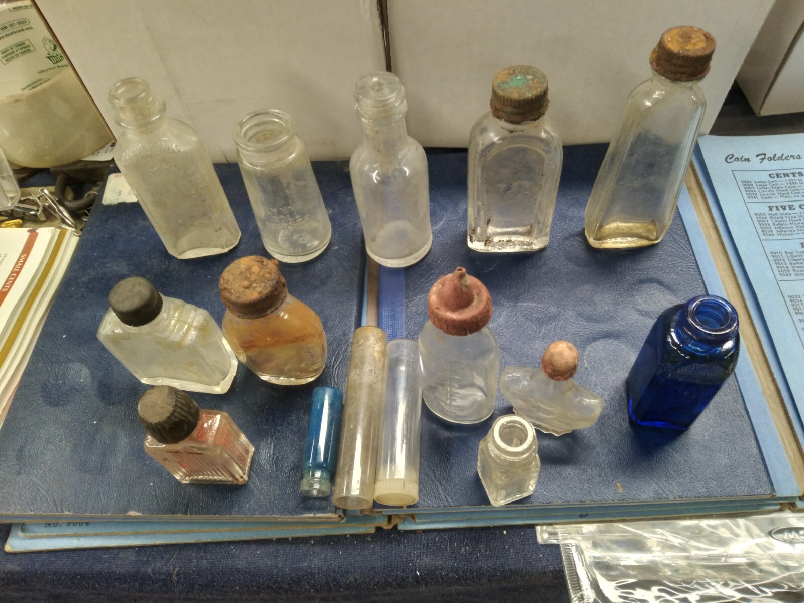 Vintage Antique Glass Bottles Cologne Medicine lot of 15 - 1 blue one