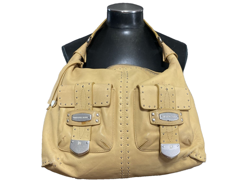 Bolso de Hombro de Cuero Michael Kors De Colección para Mujer Taupe Doble Bolsillos Tachonado Cremallera - Imagen 2 de 10