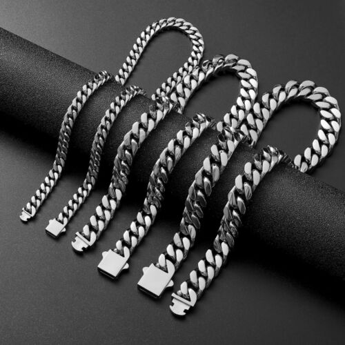 5 mm-15 mm Punk Edelstahl Kubanische Gliedkette Titan Stahl Halskette Schmuck - Bild 1 von 6