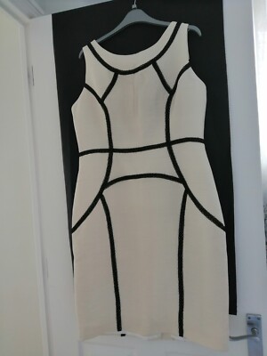 New Cream Jaeger Lined Dress with Black Trim  -Size 14 - Retail Price £360