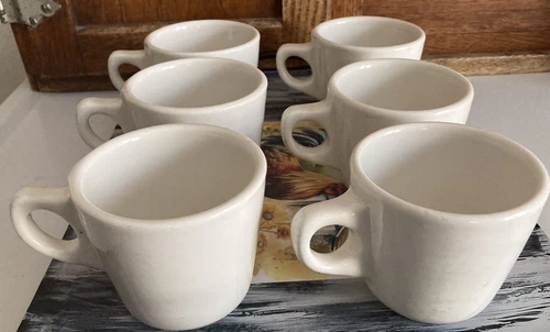 Set of 6 Restaurant Coffee Cups 6oz. Vintage Buffalo China USA