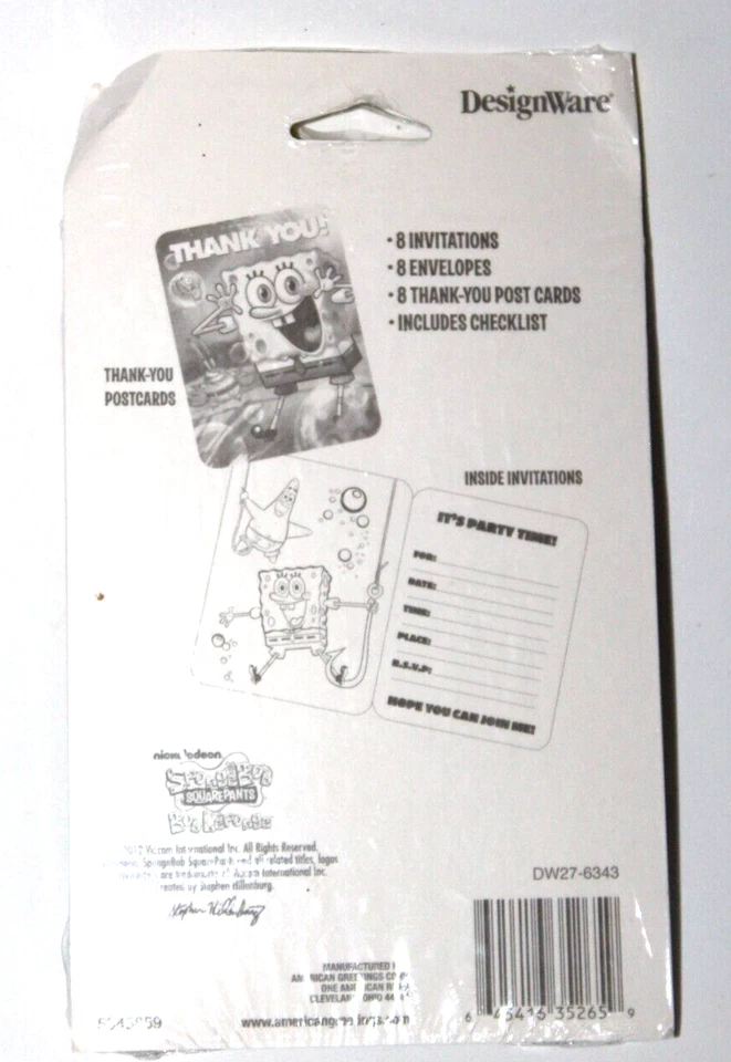Spongebob Squarepants "You're Invited Invitation Thank you Post Cards 8 Ct - Image 3 of 3